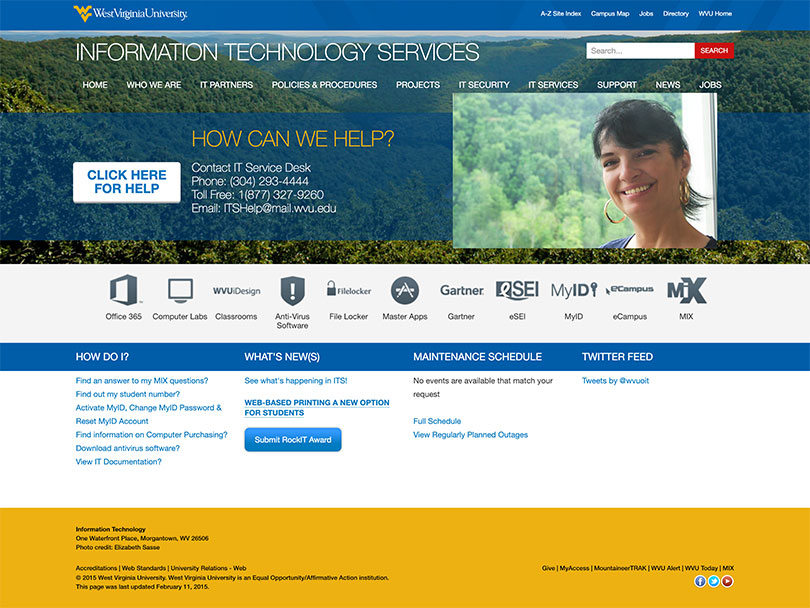 Image of the previous Information TechnologyServices homepage