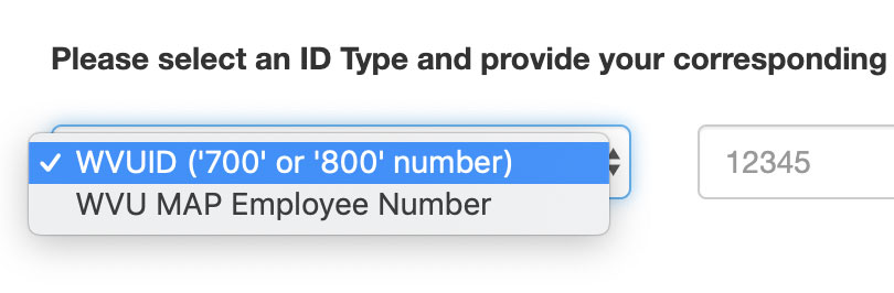 Image of a Select Menu with WVUID or Employee Number as options.